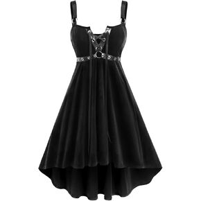 ROSE GAL Rosegal Gothic Lace Up Grommets High Low Velvet Midi Dress