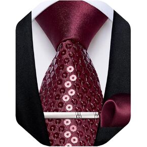 DiBanGu Mens Sequin Tie Set Solid Color Necktie and Pocket Square Tie Clip Set Shiny Slim Ties for Wedding Party
