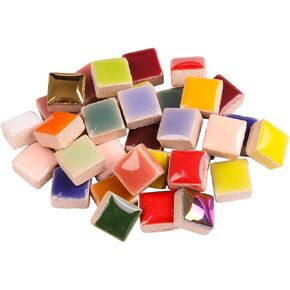 2 Pounds Colorful Ceramic Mosaic Tiles for Crafts, Square Glazed Porcelain Pieces Tile for Mosaics,DIY Hobbies Children Handmade Craft for Craft Bathroom Kitchen Home Decoration (Mixed Color)