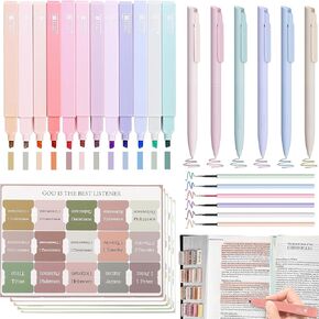 Bible Journaling Kit,Bible Study Supplies with 12Pcs Aesthetic Bible Highlighters No Bleed,75 Bible Tabs and 6Pcs Color Ink Bible Pens with Replacement Refills,Bible Journaling Supplies for Women&Men