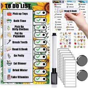 3Pcs Kids Chore Chart Dry Erase Task Board Magnetic Daily Routine Checklist with Markers Stickers Detachable Cards, Visual Schedule Bedtime/Morning/Daily Routine Chart for Kids Schedule Board