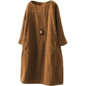 LaovanIn Women's Corduroy Tunic Tops Cotton Long Sleeve Dresses with Pockets