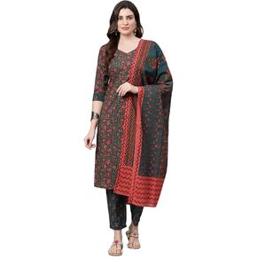 Idalia Green Floral Printed Kurta Set With Dupatta