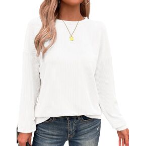 CiCiBird Women Fall Long Sleeve Shirt Tops Loose Knitted Tunic Crewneck Ribbed Drop Shoulder Pullover
