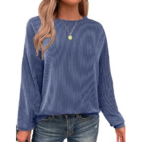 CiCiBird Women Fall Long Sleeve Shirt Tops Loose Knitted Tunic Crewneck Ribbed Drop Shoulder Pullover