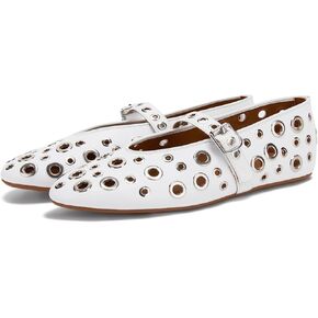 Ballet Flats for Women with Metal Hole Sparkling Buckle Strap Perforated Mary Jane Flat Women’s Eyelet Round Toe Ballerina Shoes Low Heel Casual Dress Flats