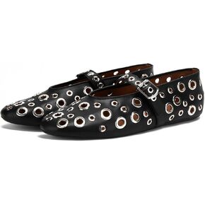 Ballet Flats for Women with Metal Hole Sparkling Buckle Strap Perforated Mary Jane Flat Women’s Eyelet Round Toe Ballerina Shoes Low Heel Casual Dress Flats