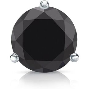 18k Gold 3-Prong Martini Round Black Diamond Men SINGLE STUD Earring (1/4-1 ct, Black) Push-Back