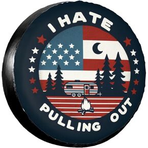 Universal Fit Spare Tire Cover for RV, SUV, and Camper Trailers - Weatherproof Wheel Protector, Flag I Hate Pulling Out Decorative Camper Spare Tire Cover 14 in