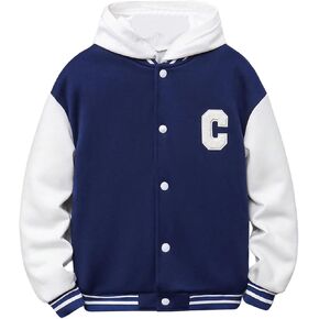 SHENHE Boy's Varsity Jacket Color Block Button Down Long Sleeve Baseball Bomber Jacket Coat
