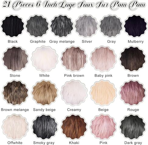 SIQUK 21 Pieces 6 Inch Faux Fur Pom Pom for Hats, Large Faux Fur Pom Pom Balls Fluffy Pom Pom with Elastic Loop for Bags Scarves Keychains Gloves DIY Crafts in Kuwait