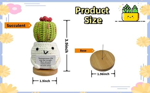 RovyFota Emotional Support Crochet, Positive Cactus with Wood Base Crochet Cactus Encouraging Card Handmade Knitted Cactus Toy Room Office Desktop Decor for Adults&Kids&Friends in Saudi Arabia