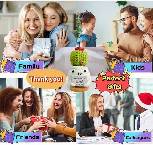 RovyFota Emotional Support Crochet, Positive Cactus with Wood Base Crochet Cactus Encouraging Card Handmade Knitted Cactus Toy Room Office Desktop Decor for Adults&Kids&Friends in Saudi Arabia