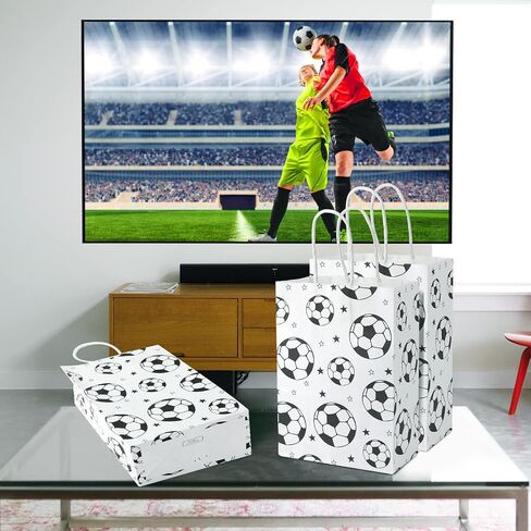 16pcs Soccer Party Favor Paper Bags, White Football Gift Bag Football Themed Party Bags with Handles Soccer Goodie Bags Treat Candy Bags for Kids Adults Soccer Party Supplies in Saudi Arabia