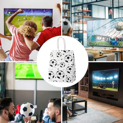 16pcs Soccer Party Favor Paper Bags, White Football Gift Bag Football Themed Party Bags with Handles Soccer Goodie Bags Treat Candy Bags for Kids Adults Soccer Party Supplies in Saudi Arabia