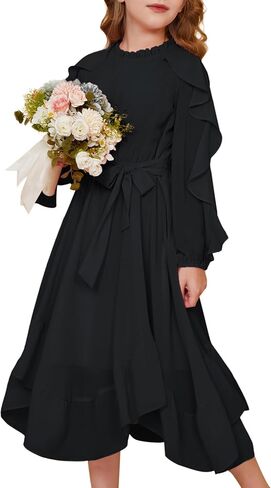 GRACE KARIN Girls Long Sleeve Dress Fall Spring Ruffle Swing Maxi High Low Formal Party Dress Size 5-12Y in Saudi Arabia