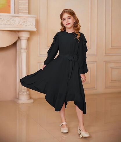 GRACE KARIN Girls Long Sleeve Dress Fall Spring Ruffle Swing Maxi High Low Formal Party Dress Size 5-12Y in Saudi Arabia