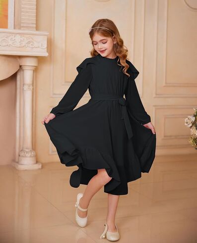 GRACE KARIN Girls Long Sleeve Dress Fall Spring Ruffle Swing Maxi High Low Formal Party Dress Size 5-12Y in Saudi Arabia