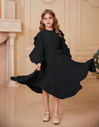 GRACE KARIN Girls Long Sleeve Dress Fall Spring Ruffle Swing Maxi High Low Formal Party Dress Size 5-12Y in Saudi Arabia