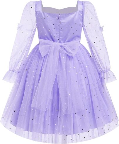 IMEKIS Kids Girls Birthday Princess Dress Mesh Long Sleeve Sparkle Butterfly Stars Tulle Pageant Formal Party Dresses in Saudi Arabia