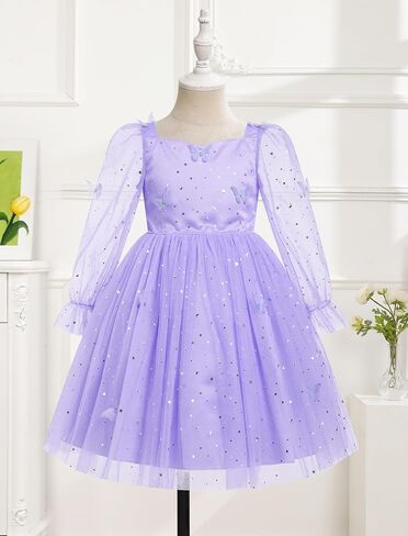 IMEKIS Kids Girls Birthday Princess Dress Mesh Long Sleeve Sparkle Butterfly Stars Tulle Pageant Formal Party Dresses in Saudi Arabia