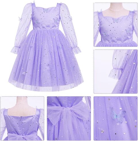 IMEKIS Kids Girls Birthday Princess Dress Mesh Long Sleeve Sparkle Butterfly Stars Tulle Pageant Formal Party Dresses in Saudi Arabia