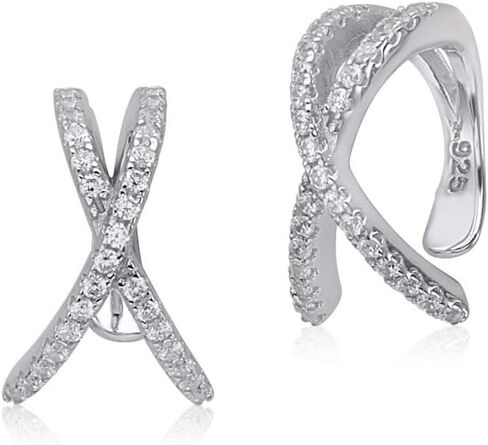 أقراط حلقية من الفضة الإسترليني متقاطعة مع ألماس مقلد غضروف الأذن للآذان غير المثقوبة in Kuwait