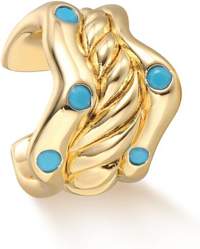 MYEARS Women Ear Cuff Earring Gold Non Pierced Cartilage Clip on Open Wrap Turquoise 14K Gold Plated Simple Hypoallergenic Everyday Jewelry in Saudi Arabia