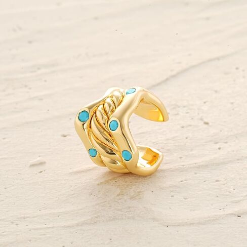 MYEARS Women Ear Cuff Earring Gold Non Pierced Cartilage Clip on Open Wrap Turquoise 14K Gold Plated Simple Hypoallergenic Everyday Jewelry in Saudi Arabia