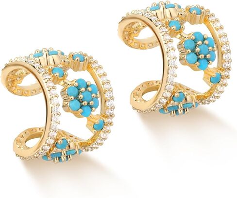 MYEARS Women Ear Cuff Earring Gold Non Pierced Cartilage Clip on Open Wrap Turquoise 14K Gold Plated Simple Hypoallergenic Everyday Jewelry in Saudi Arabia
