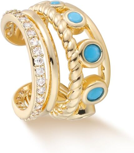 MYEARS Women Ear Cuff Earring Gold Non Pierced Cartilage Clip on Open Wrap Turquoise 14K Gold Plated Simple Hypoallergenic Everyday Jewelry in Kuwait