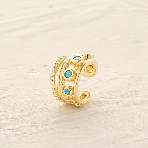 MYEARS Women Ear Cuff Earring Gold Non Pierced Cartilage Clip on Open Wrap Turquoise 14K Gold Plated Simple Hypoallergenic Everyday Jewelry in Kuwait