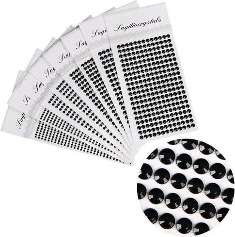 8 Sheets Rhinestone Stickers，3584 Pcs Gem Stickers for DIY Face Eyes Makeup Hair（Black-3/4/5/6mm） in Saudi Arabia