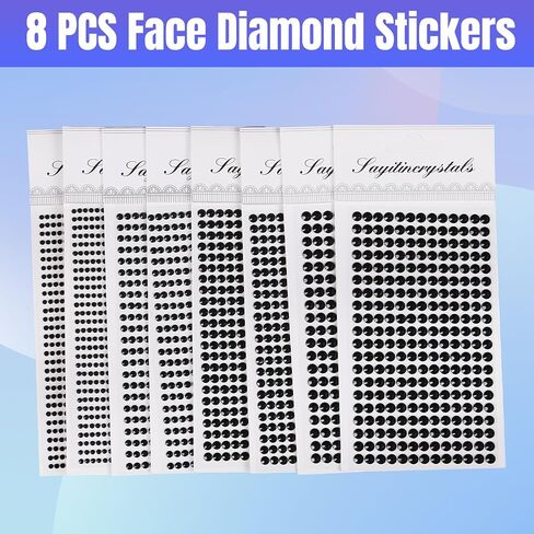 8 Sheets Rhinestone Stickers，3584 Pcs Gem Stickers for DIY Face Eyes Makeup Hair（Black-3/4/5/6mm） in Saudi Arabia