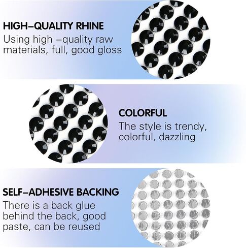 8 Sheets Rhinestone Stickers，3584 Pcs Gem Stickers for DIY Face Eyes Makeup Hair（Black-3/4/5/6mm） in Saudi Arabia