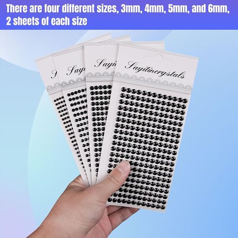 8 Sheets Rhinestone Stickers，3584 Pcs Gem Stickers for DIY Face Eyes Makeup Hair（Black-3/4/5/6mm） in Saudi Arabia