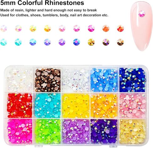 5mm Rainbow Rhinestones for Crafting, 15 Multicolor Flatback Jelly Rhinestones, Resin Colorful Rhinestones Bulk for Nail Shoes Clothes with Precision Tip Clear b7000 Glue in Saudi Arabia