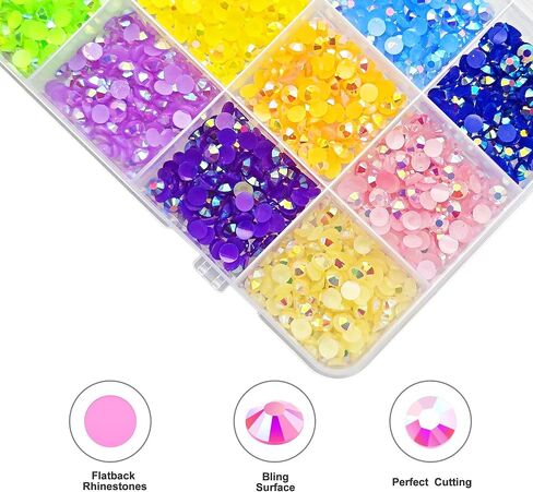 5mm Rainbow Rhinestones for Crafting, 15 Multicolor Flatback Jelly Rhinestones, Resin Colorful Rhinestones Bulk for Nail Shoes Clothes with Precision Tip Clear b7000 Glue in Saudi Arabia