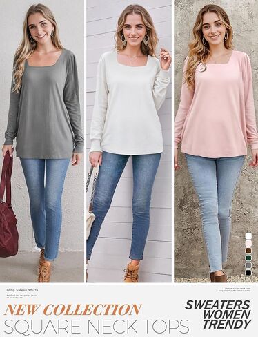 AURUZA Women's Long Sleeve Tops Blouses Fall Casual Loose Shirts Dressy Pleated Square Neck Tunic Tops for Women 2023 in Kuwait
