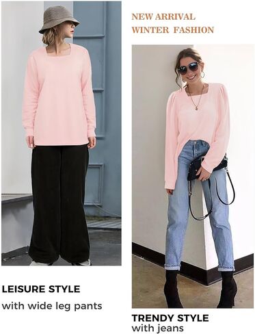 AURUZA Women's Long Sleeve Tops Blouses Fall Casual Loose Shirts Dressy Pleated Square Neck Tunic Tops for Women 2023 in Kuwait