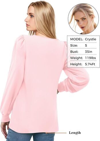 AURUZA Women's Long Sleeve Tops Blouses Fall Casual Loose Shirts Dressy Pleated Square Neck Tunic Tops for Women 2023 in Kuwait