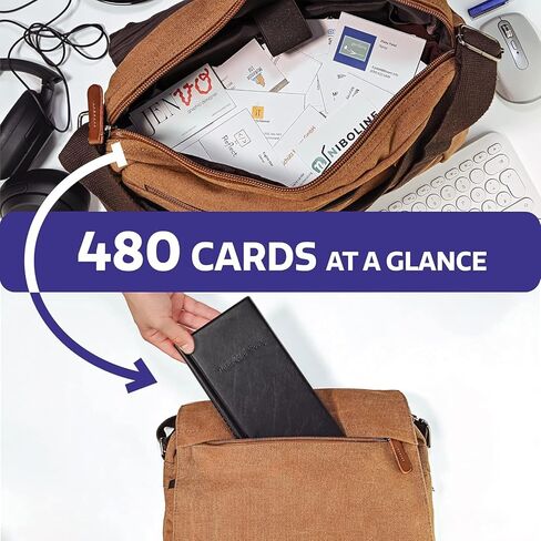 حامل بطاقات العمل - يحمل 480 بطاقة - منظم بطاقات العمل موفر للمساحة - حامل بطاقات كبير - أيضًا لبطاقات الائتمان - حامل بطاقات أسود in Kuwait