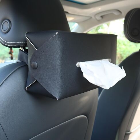 Car Tissue Holder for 120 Standard Tissue, Viaviat Leather Tissues Box Cover for Car Backseat, Rectangle Napkin Organizer Extra Large Tissue Box Storage Daily Use Fits Regular Size Tissues (Black) in Saudi Arabia