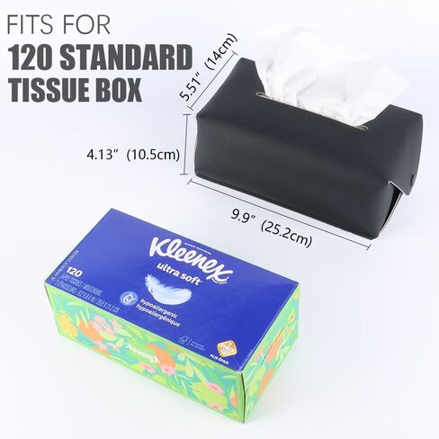 Car Tissue Holder for 120 Standard Tissue, Viaviat Leather Tissues Box Cover for Car Backseat, Rectangle Napkin Organizer Extra Large Tissue Box Storage Daily Use Fits Regular Size Tissues (Black) in Saudi Arabia