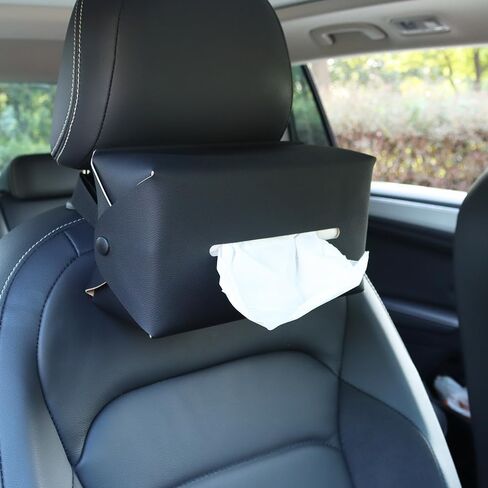 Car Tissue Holder for 120 Standard Tissue, Viaviat Leather Tissues Box Cover for Car Backseat, Rectangle Napkin Organizer Extra Large Tissue Box Storage Daily Use Fits Regular Size Tissues (Black) in Saudi Arabia