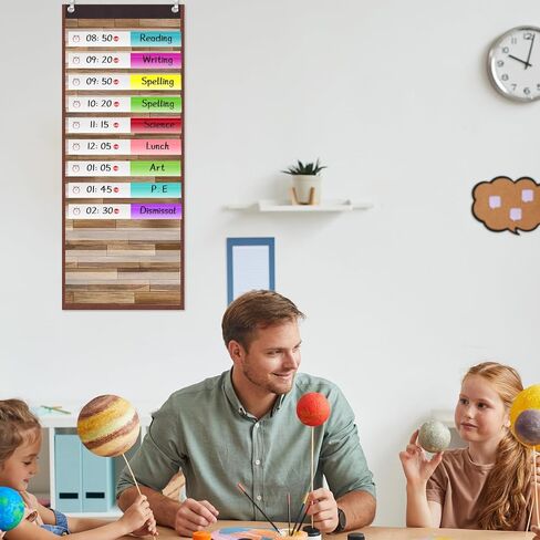 Ctosree 2 Pcs Wood Grain Daily Schedule Pocket Chart 14 Pocket Chart with 4 Hanging Hooks Toddler Schedule Chart Daily Schedule for Kids Preschool Teacher Supplies Pocket Chart for Classroom Office in Saudi Arabia