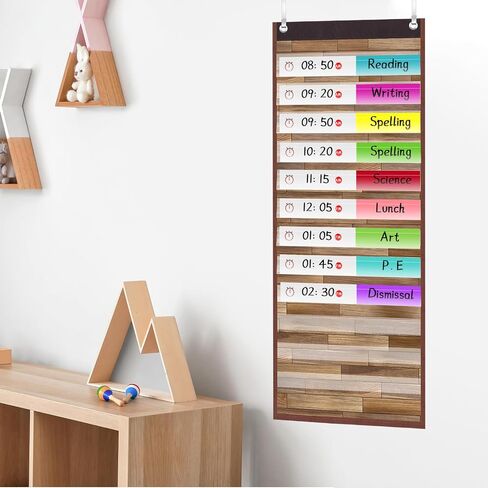 Ctosree 2 Pcs Wood Grain Daily Schedule Pocket Chart 14 Pocket Chart with 4 Hanging Hooks Toddler Schedule Chart Daily Schedule for Kids Preschool Teacher Supplies Pocket Chart for Classroom Office in Saudi Arabia