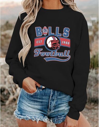 سويت شيرت JINTING لكرة القدم للنساء يوم اللعبة: تي شيرت مطبوع عليه حروف كرة القدم، قميص بأكمام طويلة لمحبي فريق كرة القدم in Kuwait