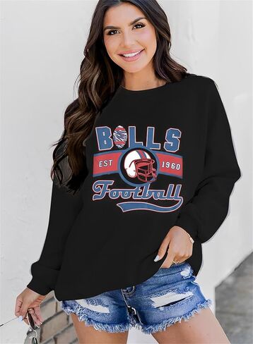 سويت شيرت JINTING لكرة القدم للنساء يوم اللعبة: تي شيرت مطبوع عليه حروف كرة القدم، قميص بأكمام طويلة لمحبي فريق كرة القدم in Kuwait