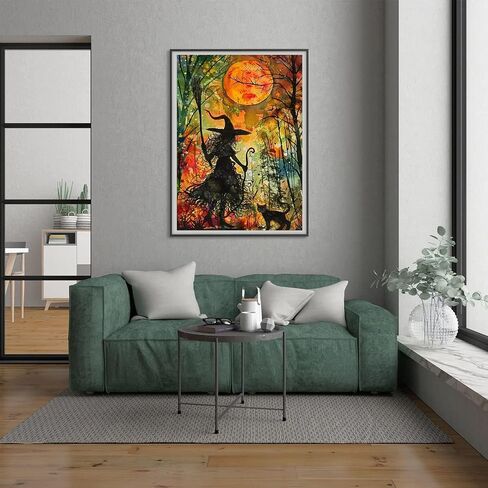 CHWGLFGG Halloween Diamond Art Kits for Adults Beginners, DIY 5D Full Round Drill Diamond Painting Kits Witch and Black Cat, Paint by Diamonds Dot Gem Art Crystal Easy,Home Wall Decor 12 X 16 Inch in Saudi Arabia